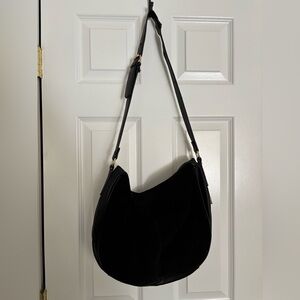 Black Women's Suede and Faux Leather Shoulder Bag
